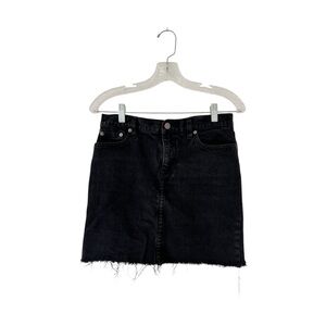 Black Denim Ralph Lauren Mini Skirt with Frayed Hem Size 4
